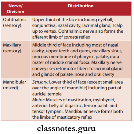 Cranial Nerves Summary Of Distribution Of Three Divisions Of The Maxillary Nerve
