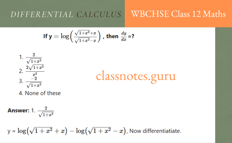 WBCHSE Solutions For Class 12 Maths Differential Calculus