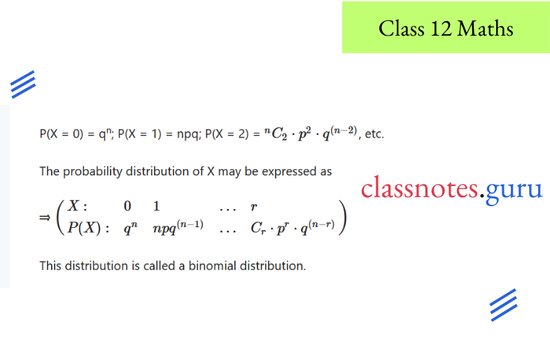 WBCHSE Solutions For Class12 Maths Binomial Distribution Formula in Probability with Examples