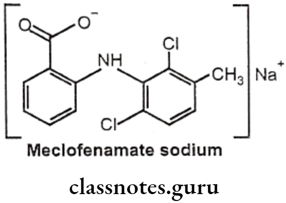 Medicinal Chemistry Drugs Action On Central Nervous System Meclofenamate sodium