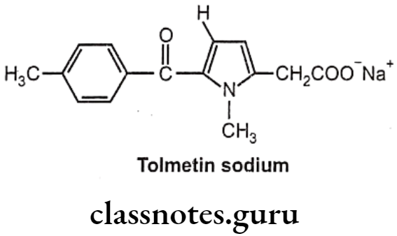 Medicinal Chemistry Drugs Action On Central Nervous System Tolmetin sodium