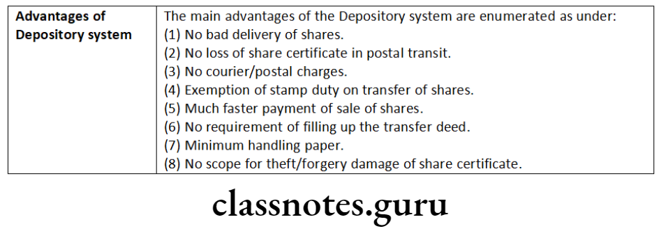 Company Law Share Capital Issue And Allotment Of Securities Advantages of Depository system