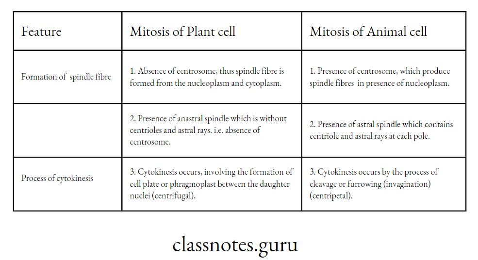 Difference between Mitosis of Plant cell and Animal cell