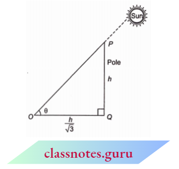 Applications Of Trigonometry The Angle Of Elevation Of Sun Is 60 Degrees