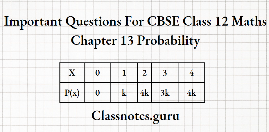 Important Questions For CBSE Class 12 Maths Chapter 13 Probability A Random Variable Of Probability Distribution