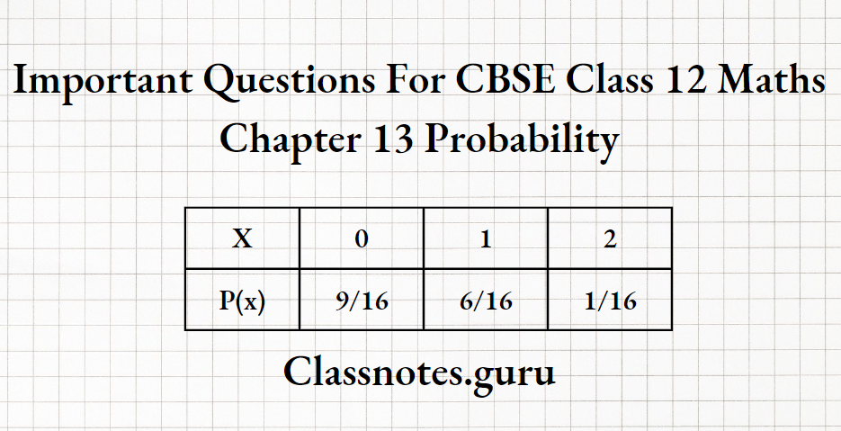 Important Questions For CBSE Class 12 Maths Chapter 13 Probability Probability Distribution Of Number Of Spade Cards