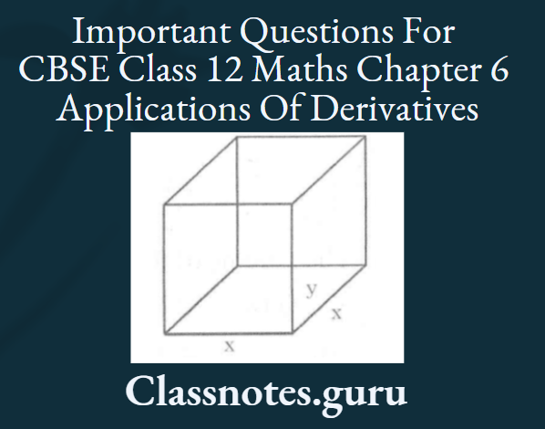 Important Questions For CBSE Class 12 Maths Chapter 6 Applications Of Derivatives Square Base